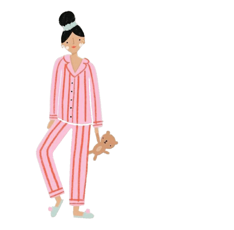 "cartoon girl in pink striped pjs"
