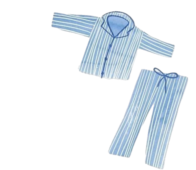 "cartoon of blue striped pjs"